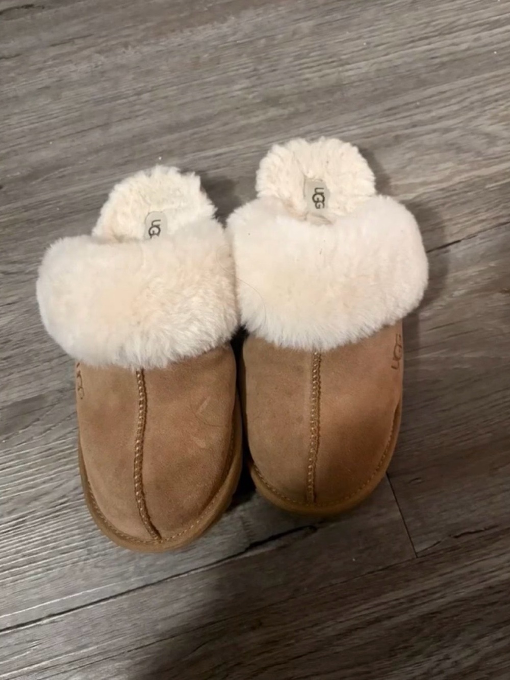 UGG Chestnut Suede Shearling Slip-On Clogs with Cream Cuff